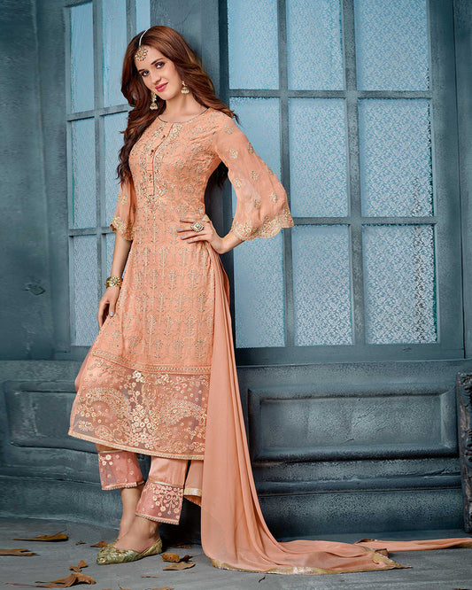 Zari Embroidery Georgette Semi Stitched Suit