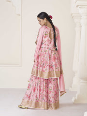 Floral Printed Art Silk Suit Set With Dupatta & Garara