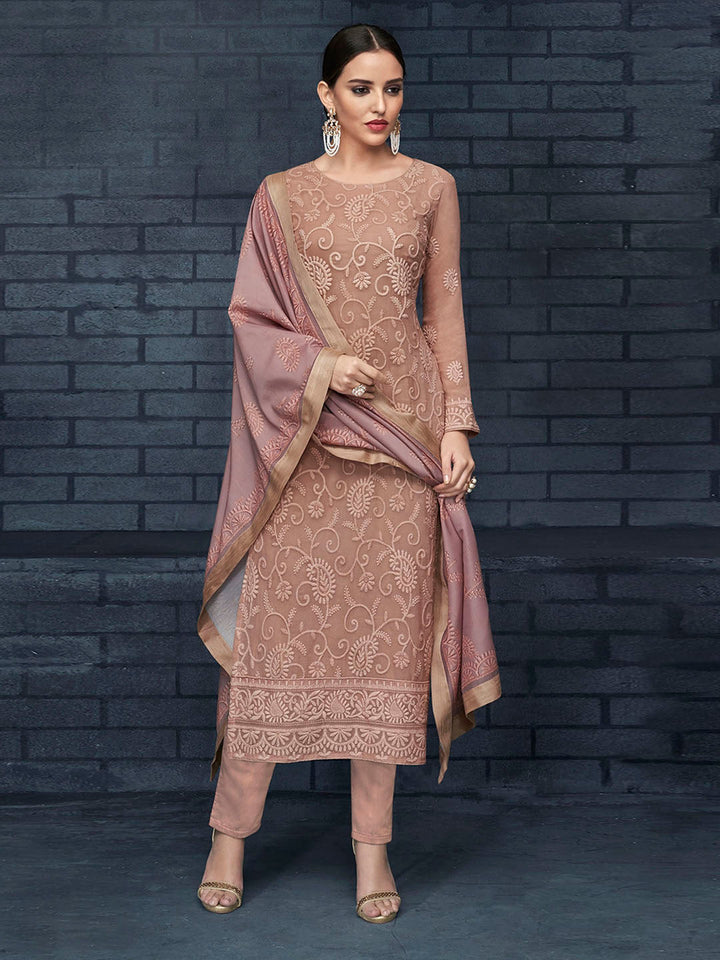Embroidered &amp; Sequin Work Semi Stitched Suit