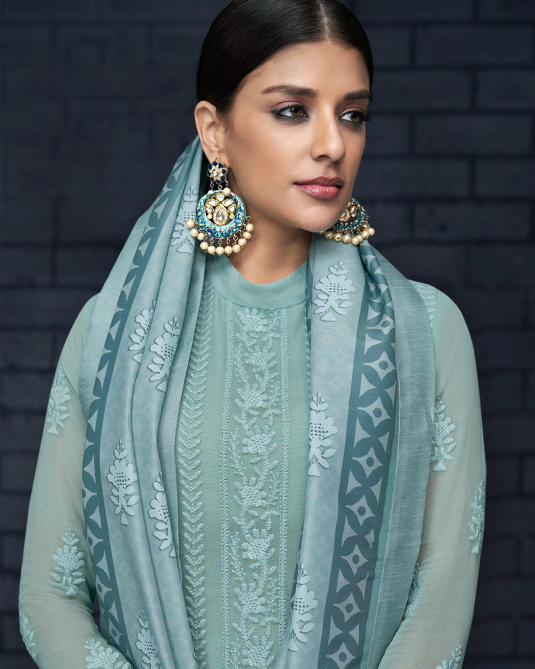 Embroidered &amp; Sequin Work Semi Stitched Suit