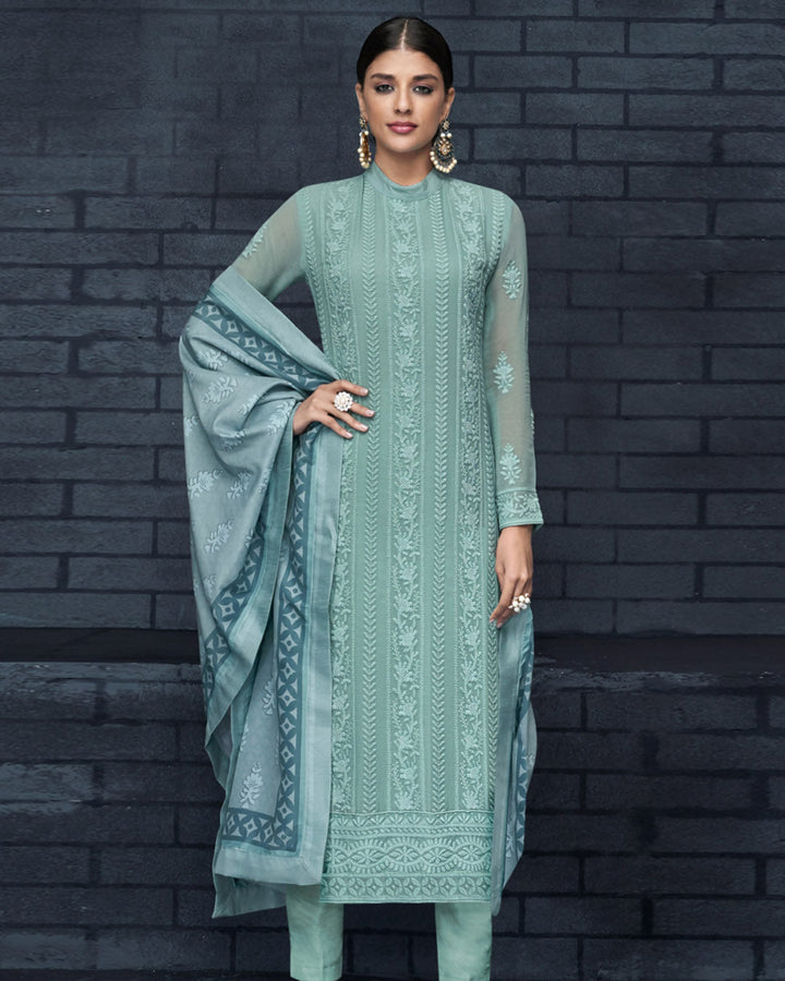 Embroidered &amp; Sequin Work Semi Stitched Suit
