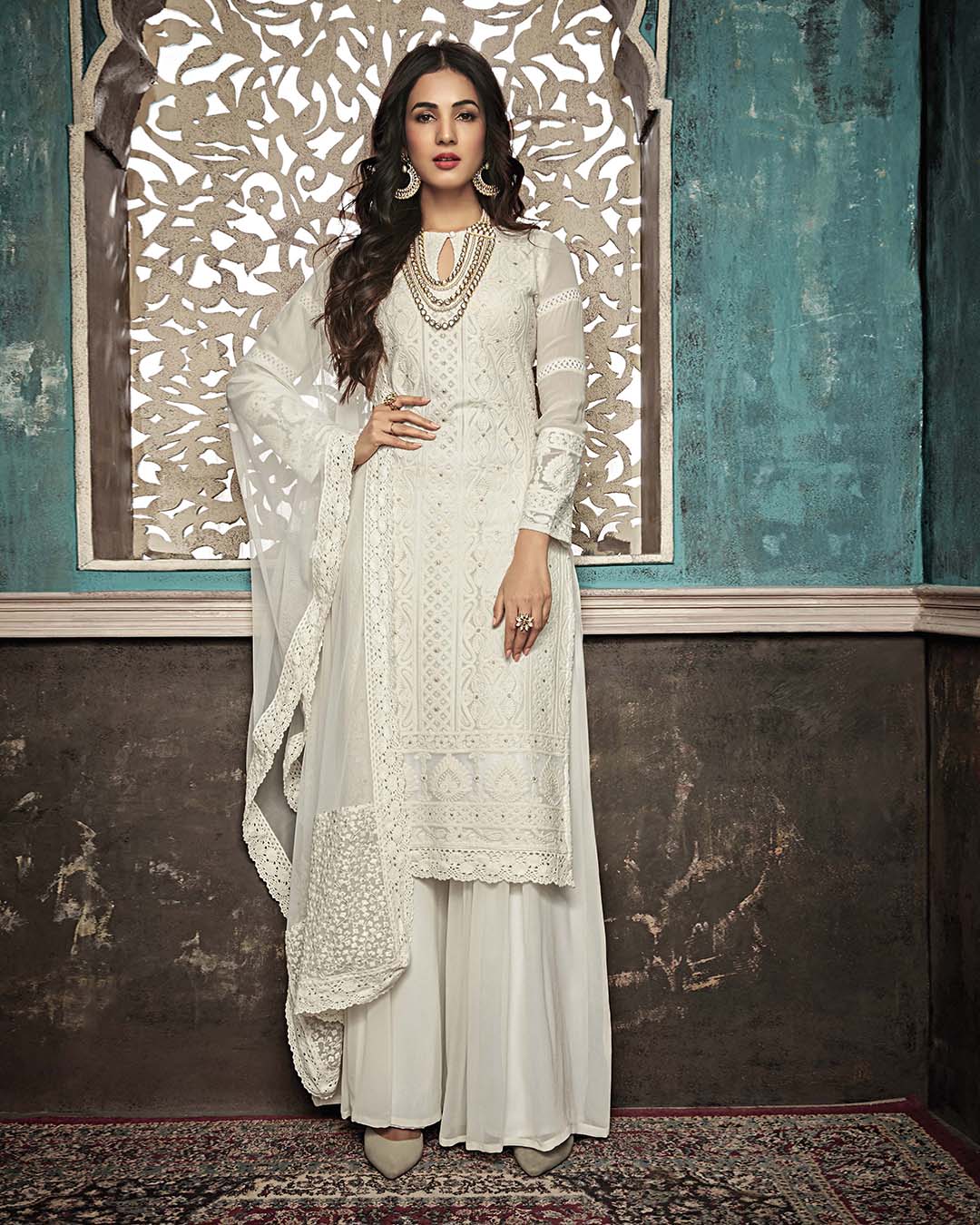 Embroidered &amp; Sequin Work Semi Stitched Suit