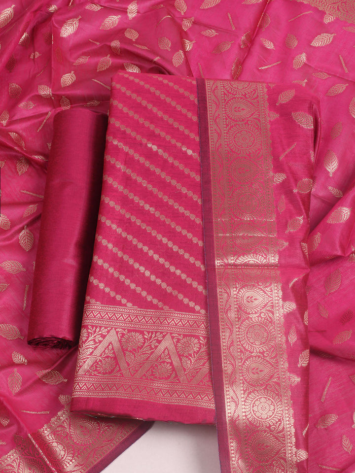 Woven Design Chanderi Unstitched Suit With Pant &amp; Dupatta