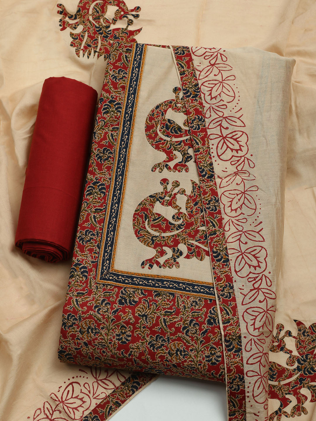 Printed Cotton Blend Unstitched Kurta With Pant &amp; Dupatta