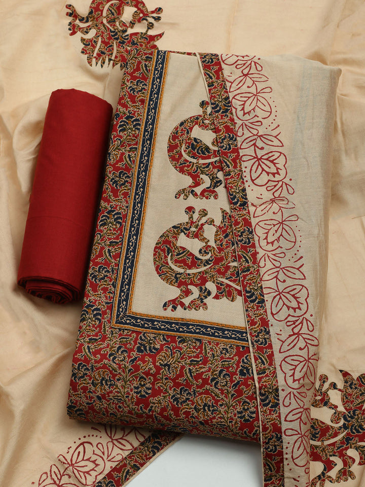 Printed Cotton Blend Unstitched Kurta With Pant &amp; Dupatta