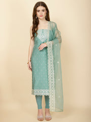 Neck With Ghera Chanderi Unstitched Suit Piece With Dupatta