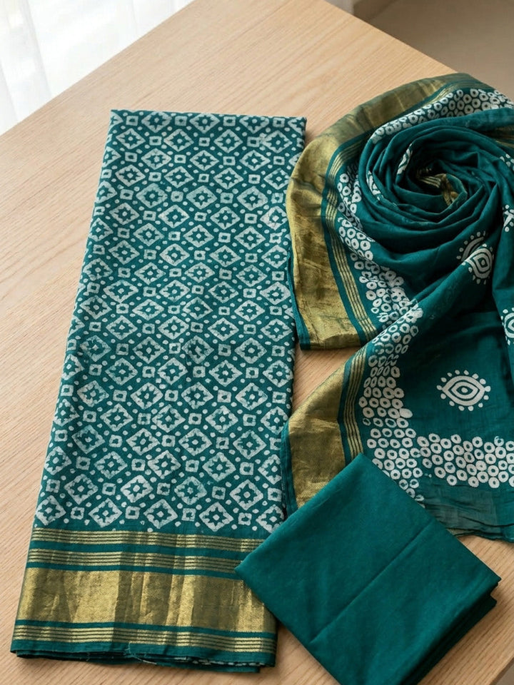 Printed Cotton Blend Unstitched Suit With Pant &amp; Dupatta