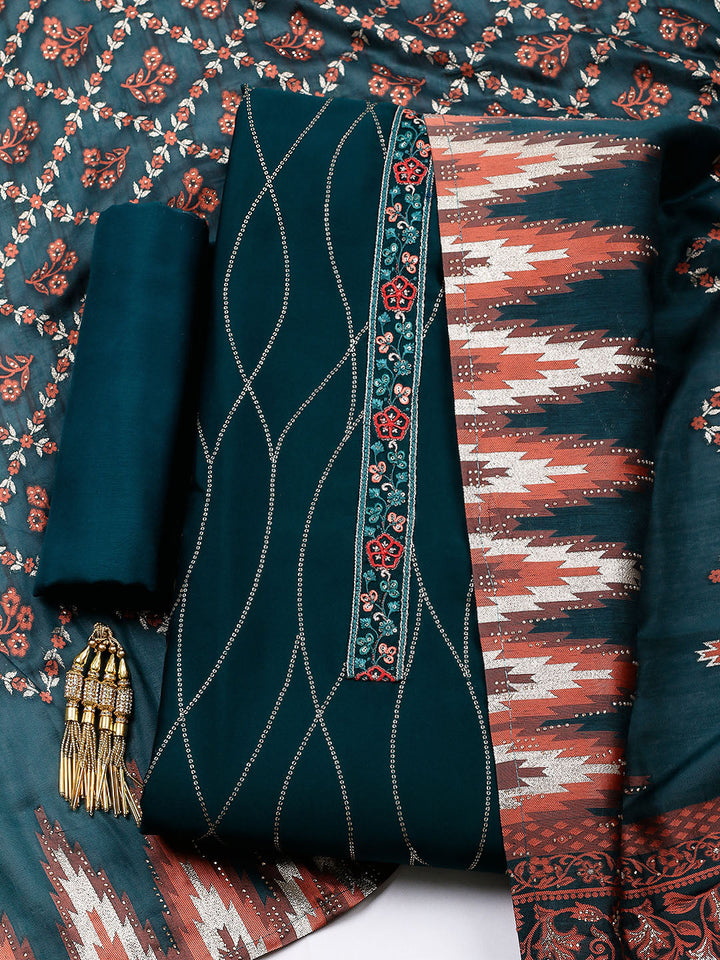 Embroidered Georgette Unstitched Suit With Pant &amp; Dupatta