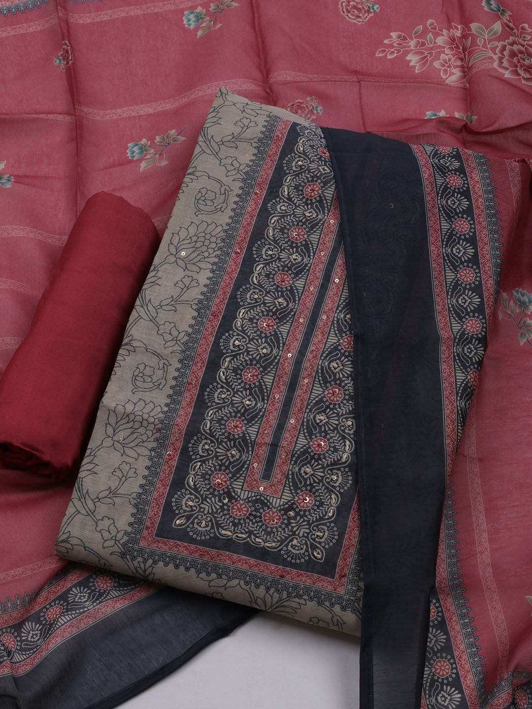 Printed Chanderi Unstitched Suit With Dupatta