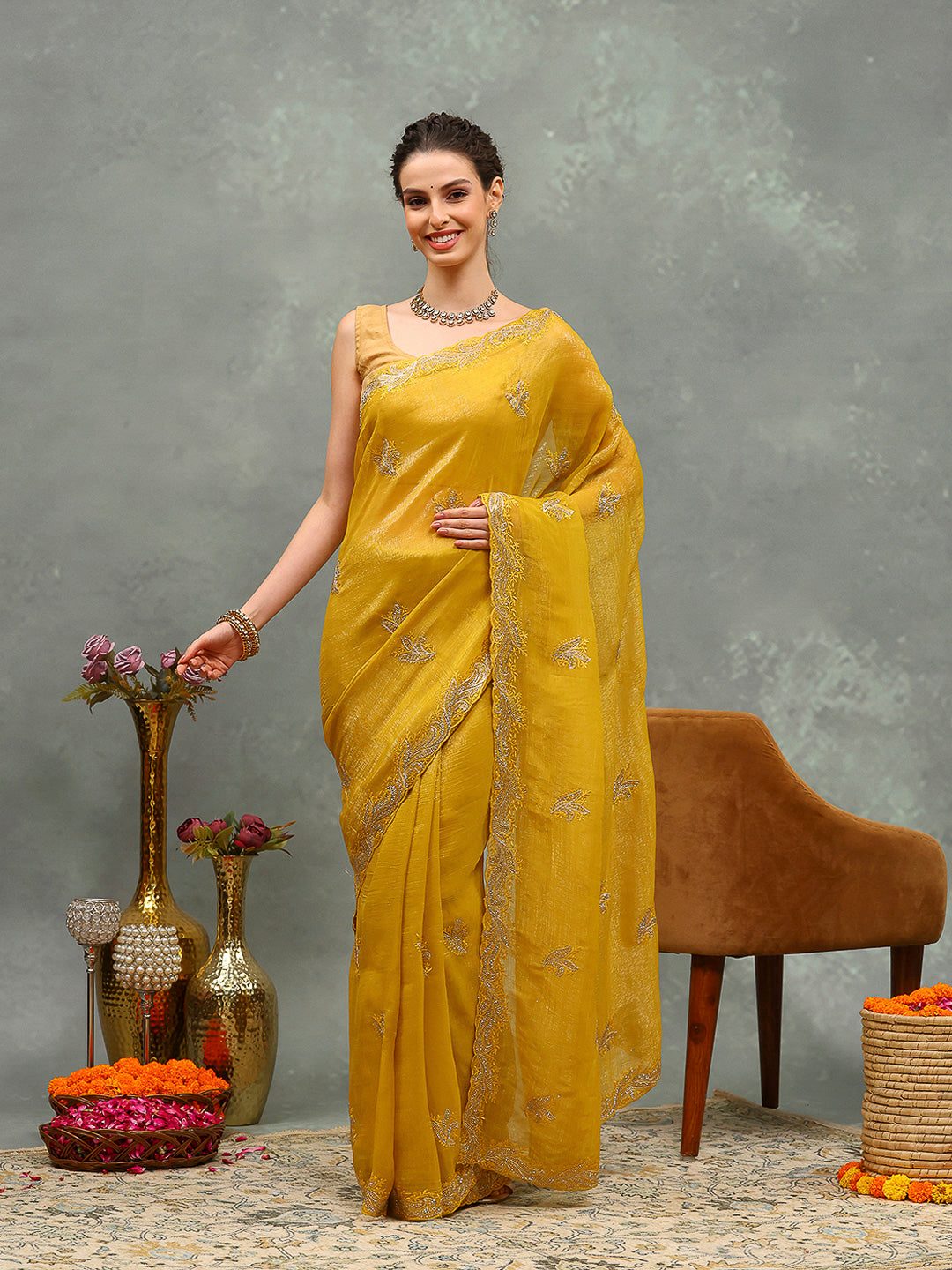 Embroidered Chiffon Saree