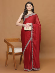 Zari Border Booti Georgette Woven Saree