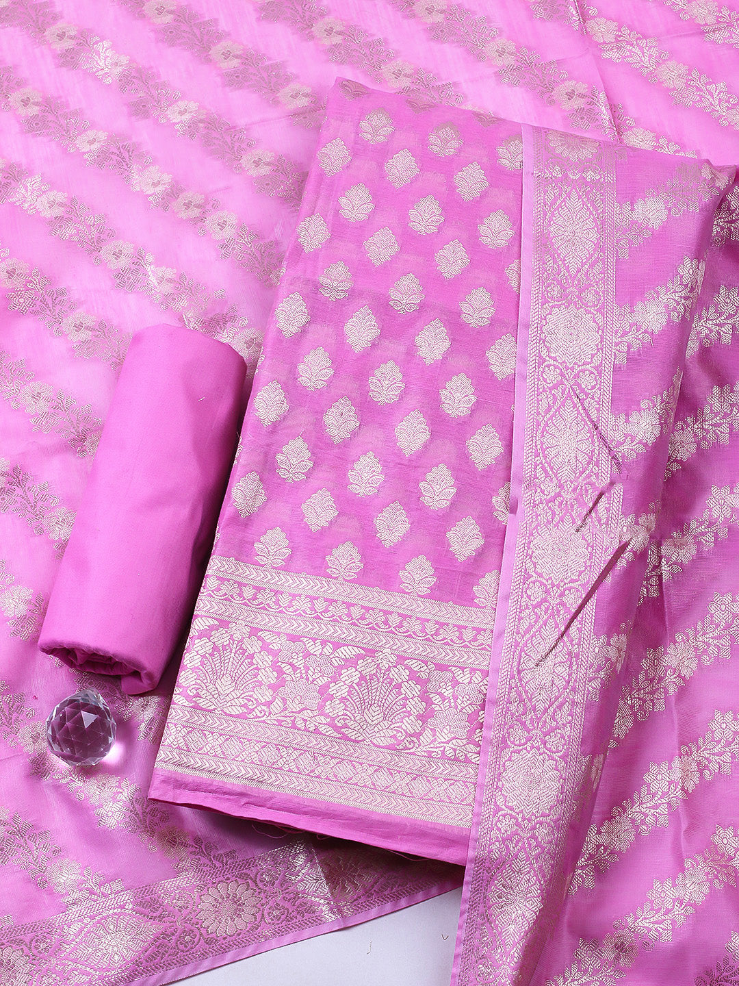 Woven Design Chanderi Unstitched Suit With Pant &amp; Dupatta