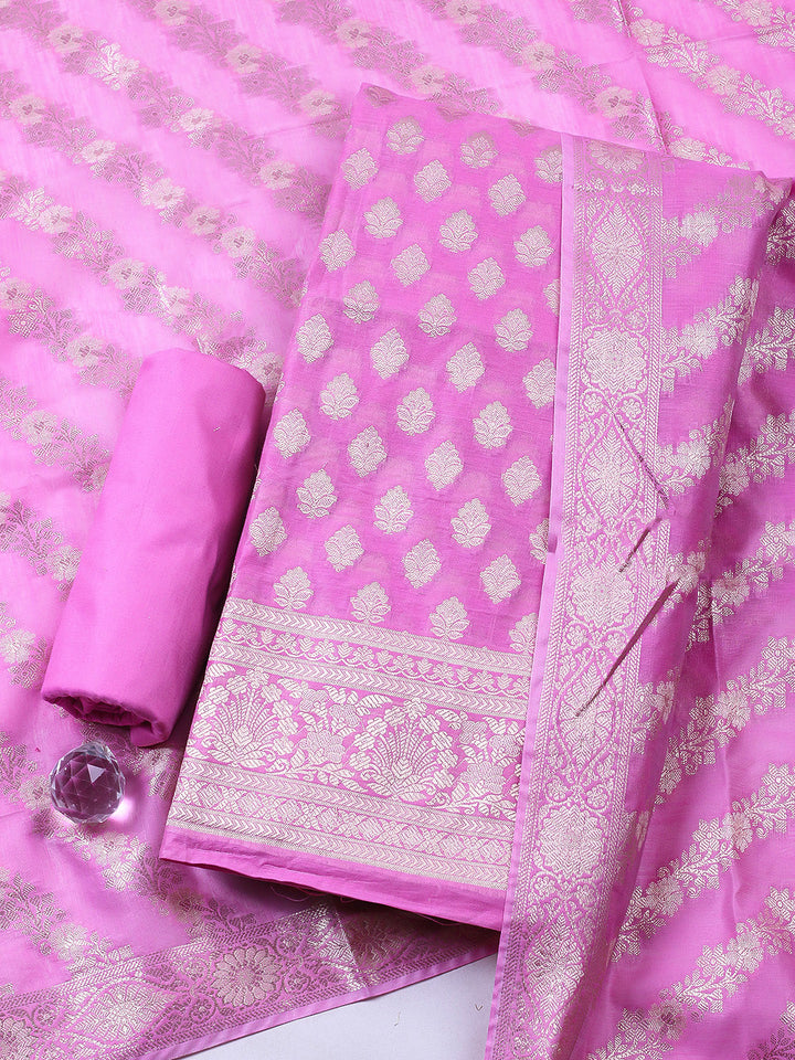 Woven Design Chanderi Unstitched Suit With Pant &amp; Dupatta