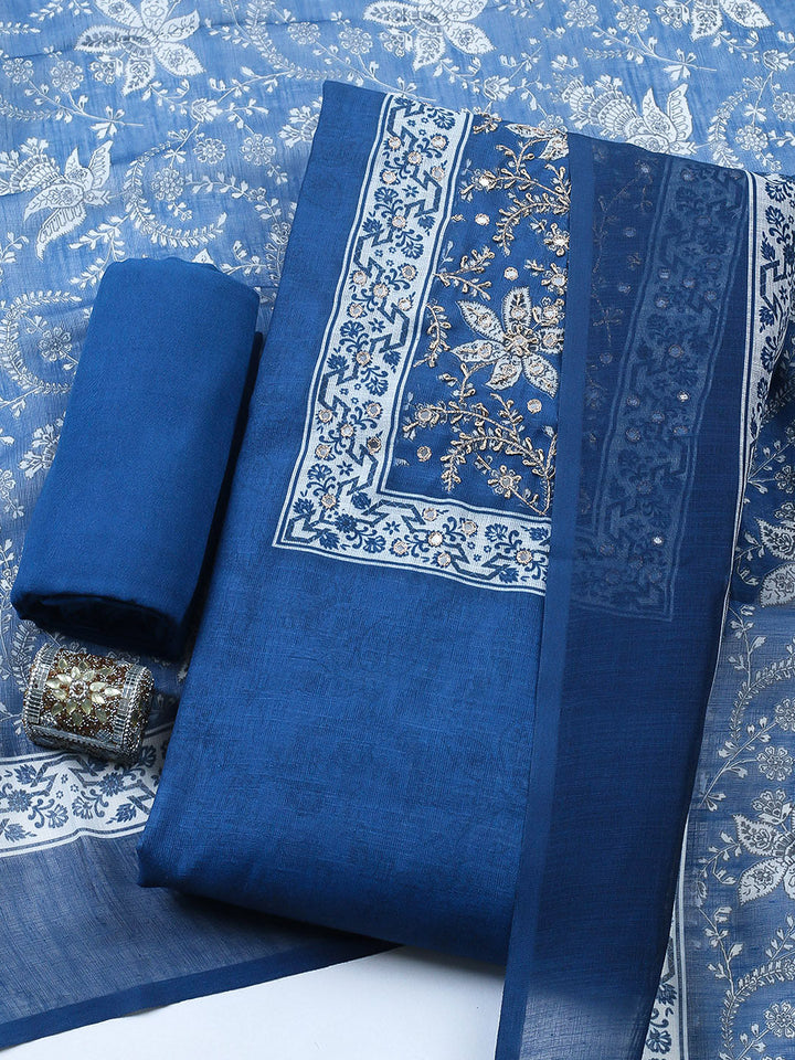 Embroidered Cotton Blend Unstitched Suit With Pant &amp; Dupatta