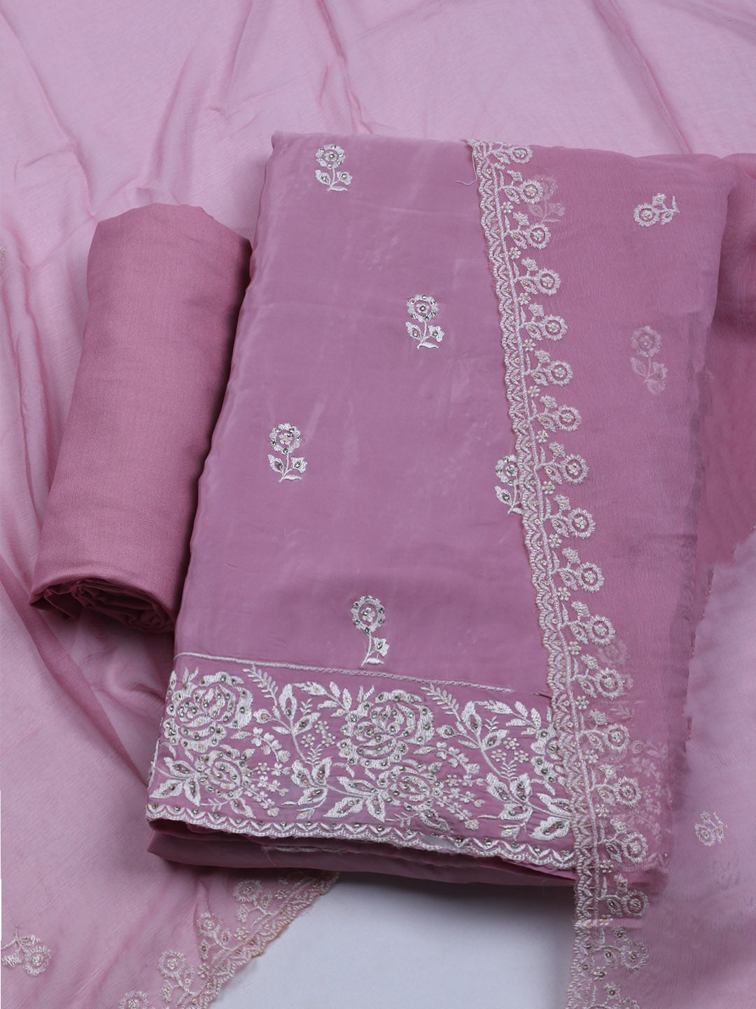 Embroidered Crepe Unstitched Suit With Dupatta