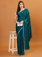 Cutdana Embroidery Chinon Saree