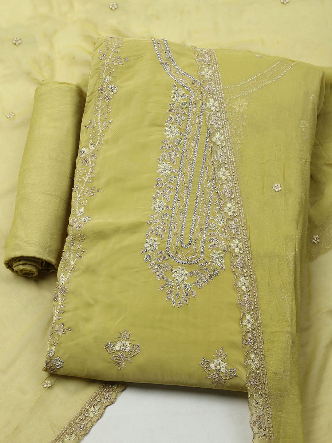 Embroidered Organza Unstitched Suit With Dupatta