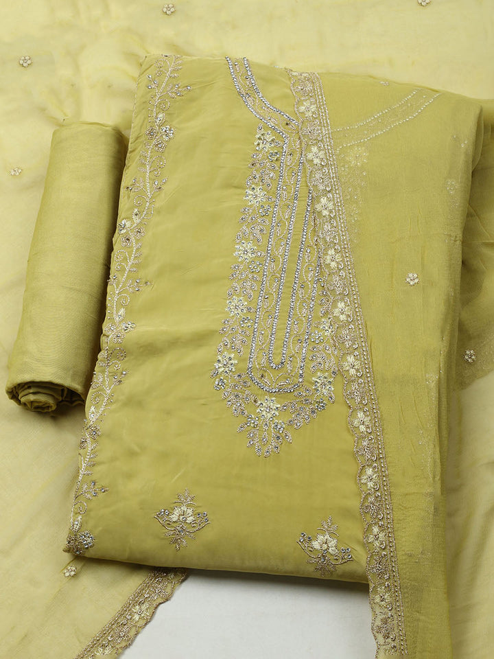 Embroidered Organza Unstitched Suit With Dupatta