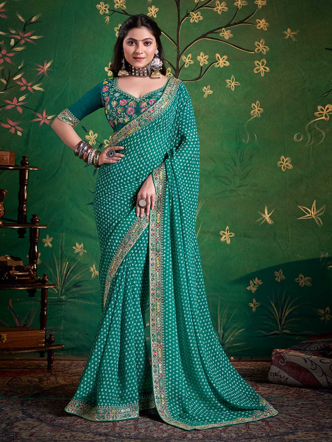 Bandhani Print Georgette Saree
