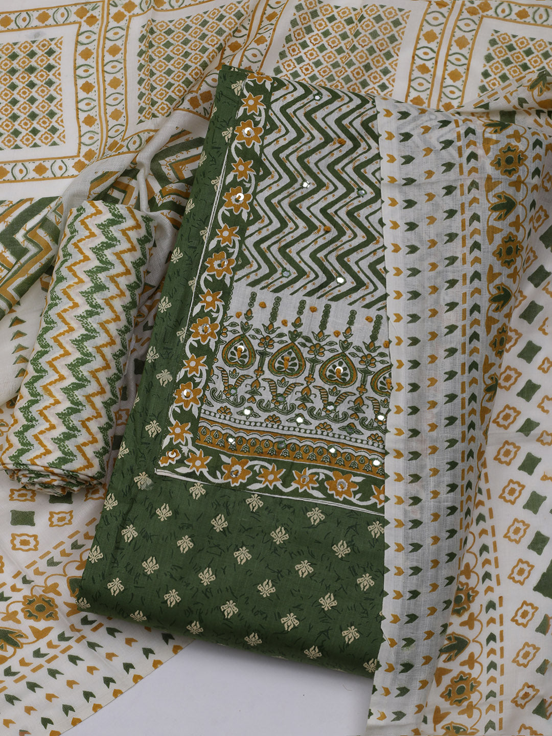 Printed Cotton Blend Unstitched Suit With Dupatta