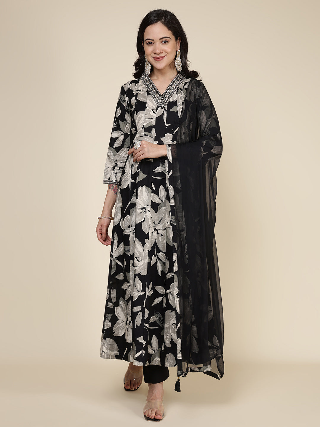Printed Cotton Blend Kurta With Pants & Dupatta