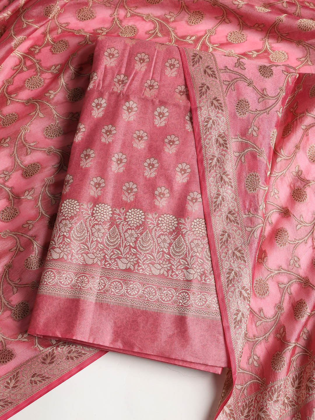 Woven Banarasi Chanderi Unstitched Suit With Dupatta