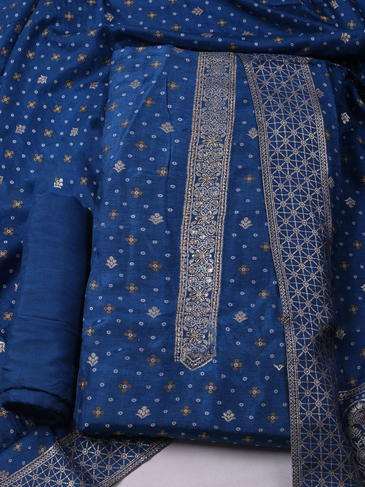 Woven Design Chanderi Unstitched Kurta With Pant &amp; Dupatta