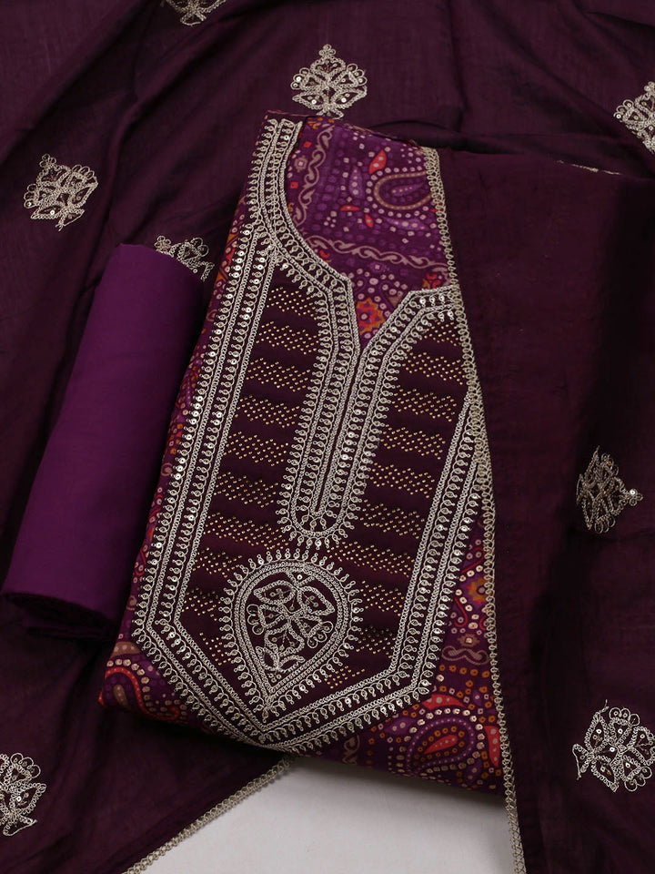 Neck Embroidered Muslin Unstitched Suit With Dupatta