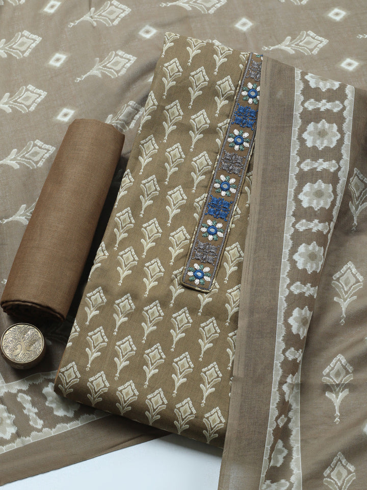 Embroidered Cotton Blend Unstitched Suit With Pant &amp; Dupatta