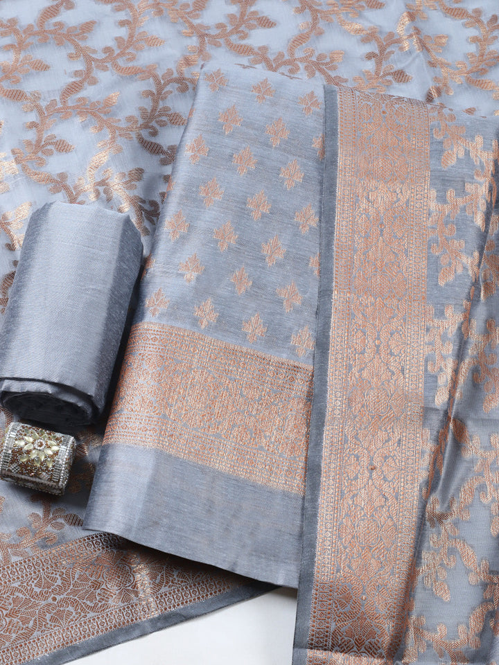 Banarasi Chanderi Unstitched Suit With Pant &amp; Dupatta