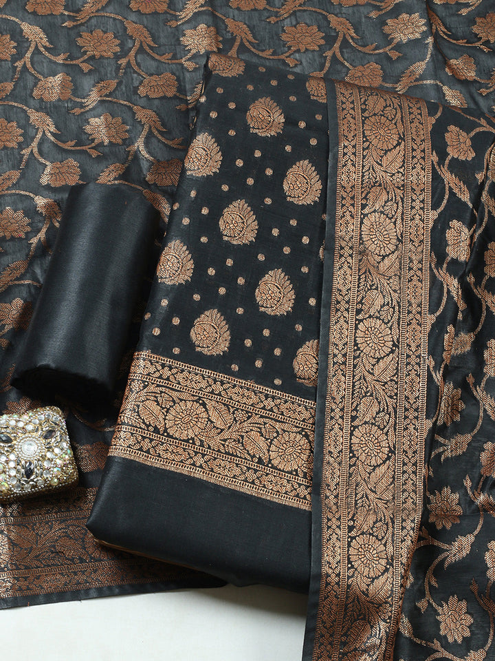 Banarasi Chanderi Unstitched Suit With Pant &amp; Dupatta