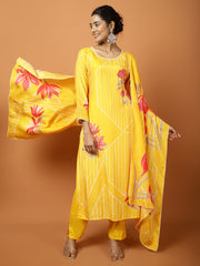 Printed Muslin Kurta With Pants & Dupatta