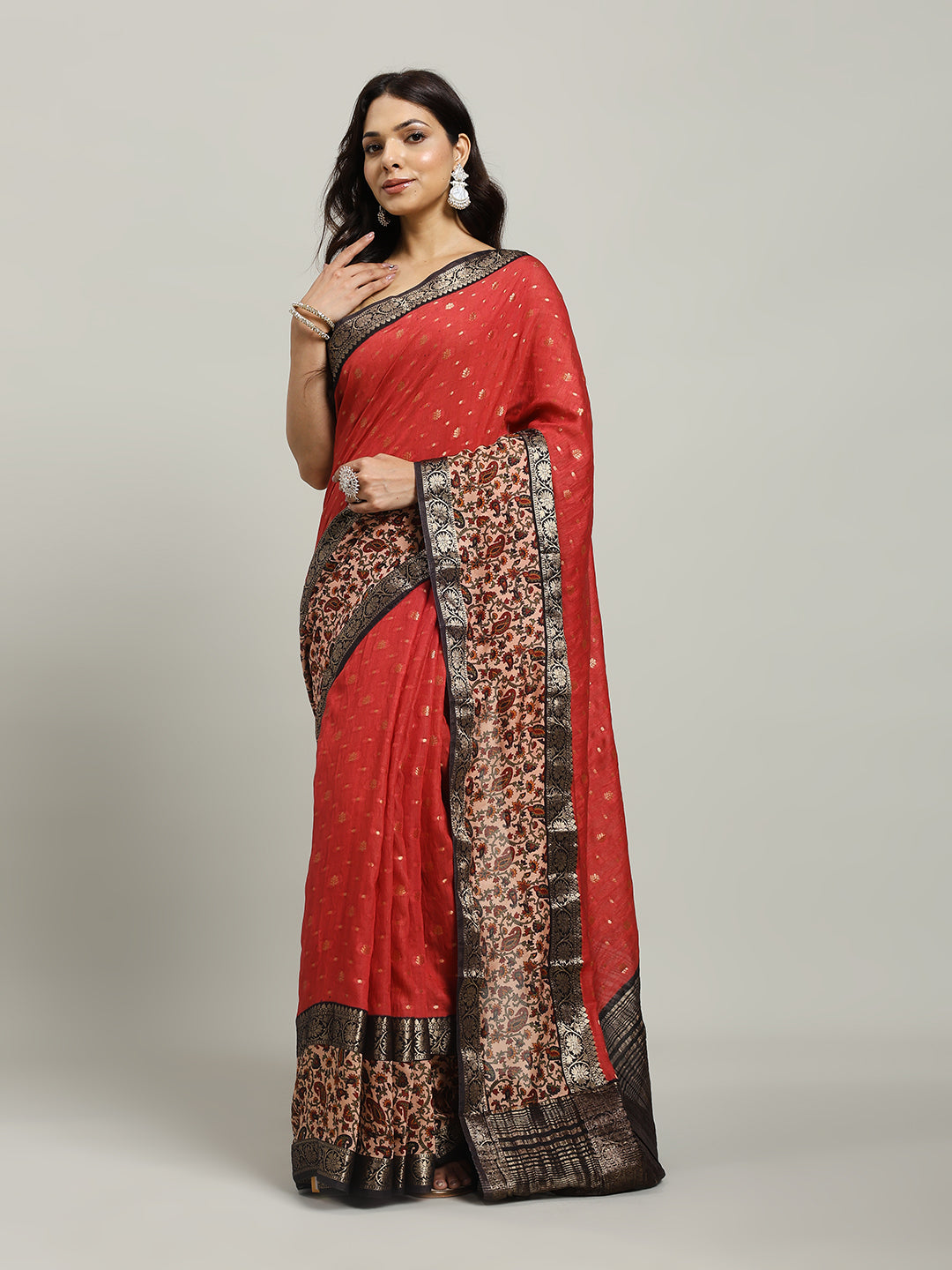 Digital Printed Cotton Blend Woven Saree