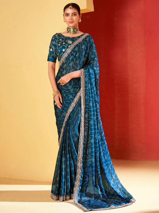 Bandhani Printed Chiffon Woven Saree