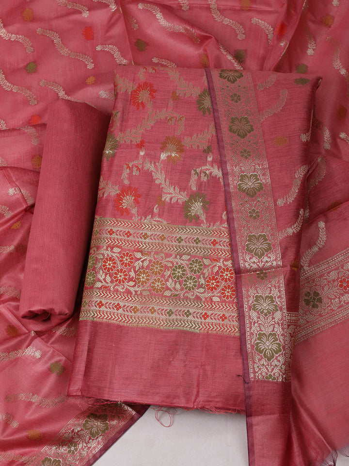 Woven Design Chanderi Unstitched Suit With Pant &amp; Dupatta