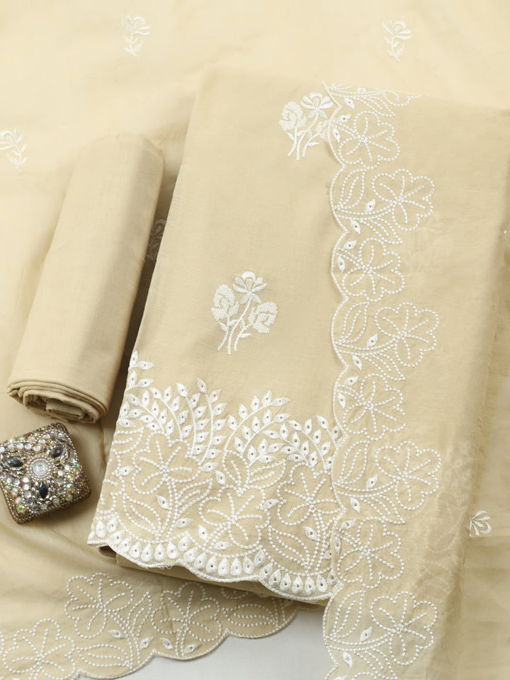 Embroidered Cotton Blend Unstitched Suit With Pant &amp; Dupatta