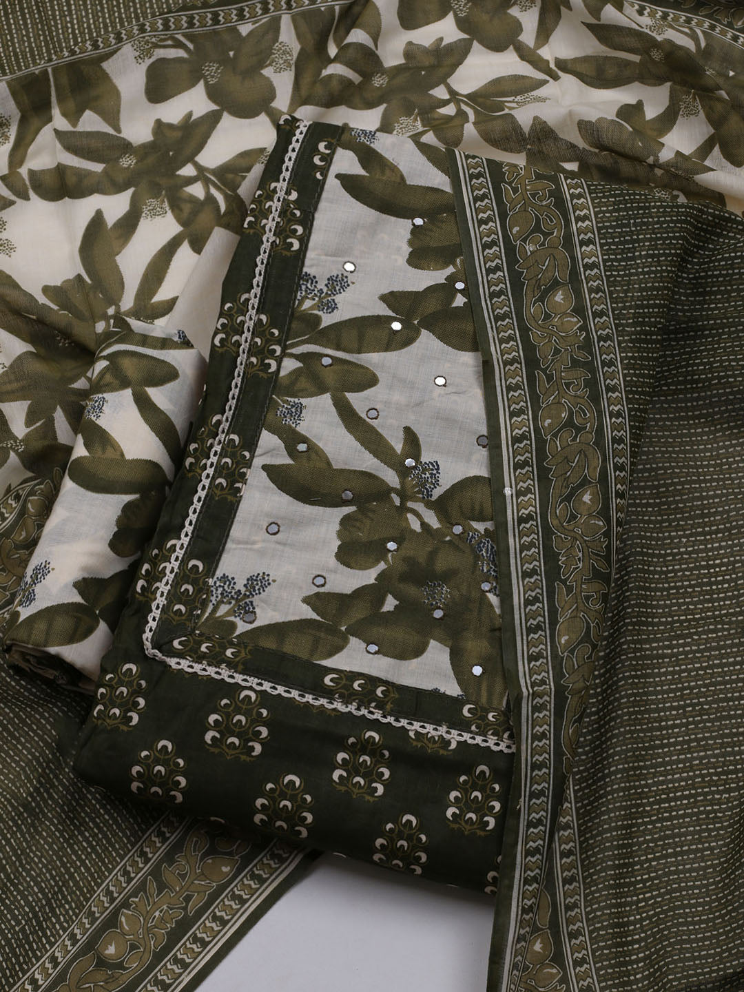 Printed Cotton Blend Unstitched Suit With Dupatta