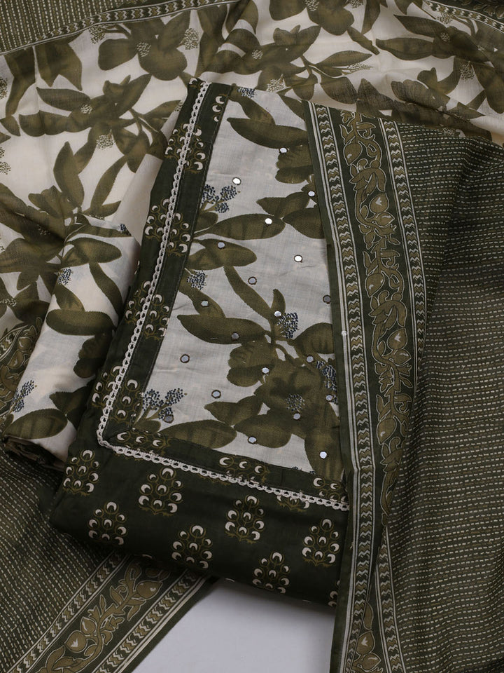 Printed Cotton Blend Unstitched Suit With Dupatta
