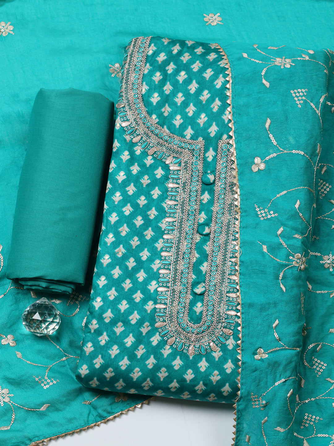 Embroidered Cotton Unstitched Suit With Pant &amp; Dupatta