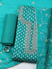 Embroidered Cotton Unstitched Suit With Pant & Dupatta
