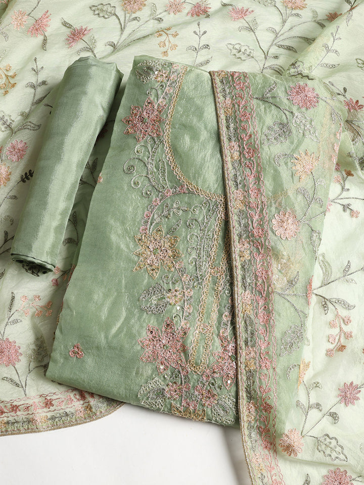 Embroidered Tissue Unstitched Suit With Dupatta
