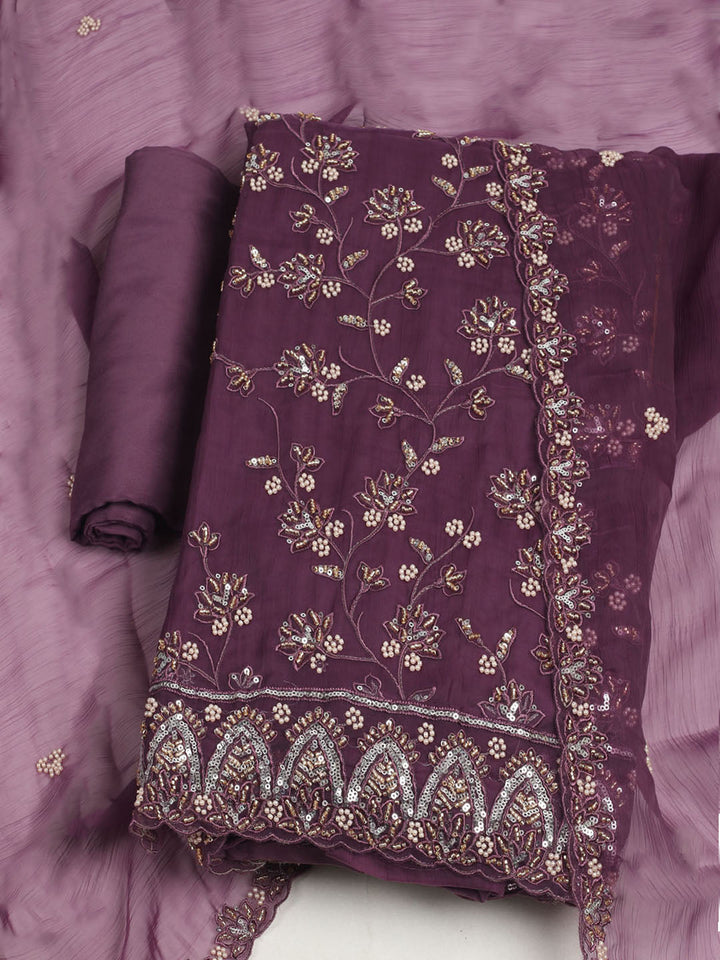Embroidered Chiffon Unstitched Suit With Dupatta