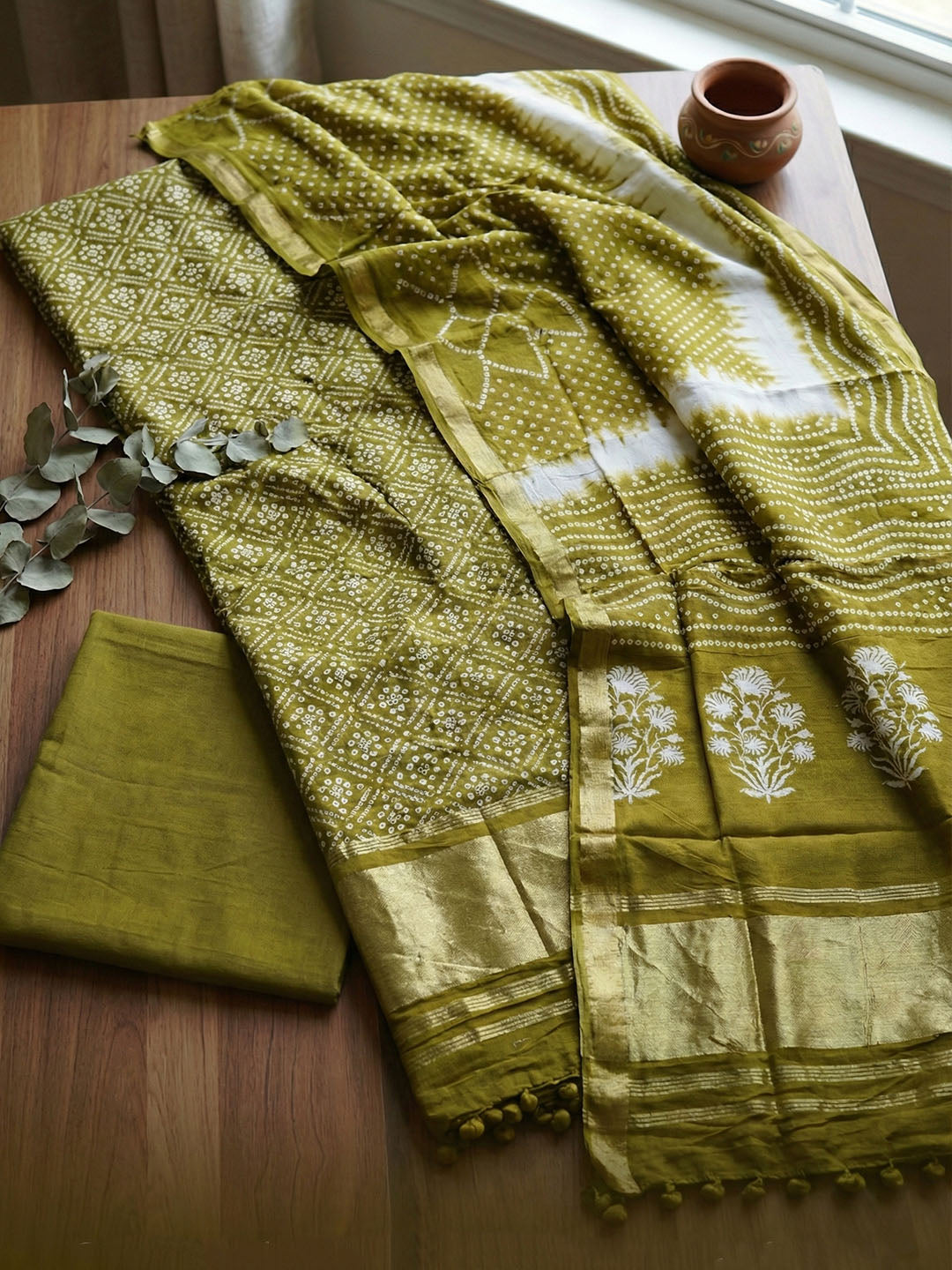 Digital Printed Cotton Blend Unstitched Suit With Pant &amp; Dupatta