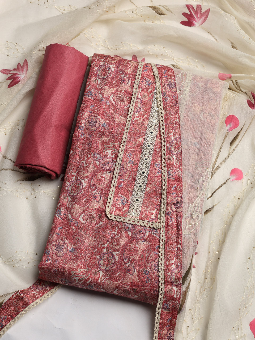 Embroidered Cotton Blend Unstitched Suit With Dupatta