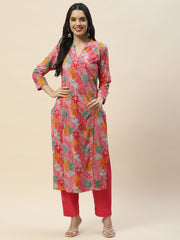 Floral Print Cotton Kurta With Pants