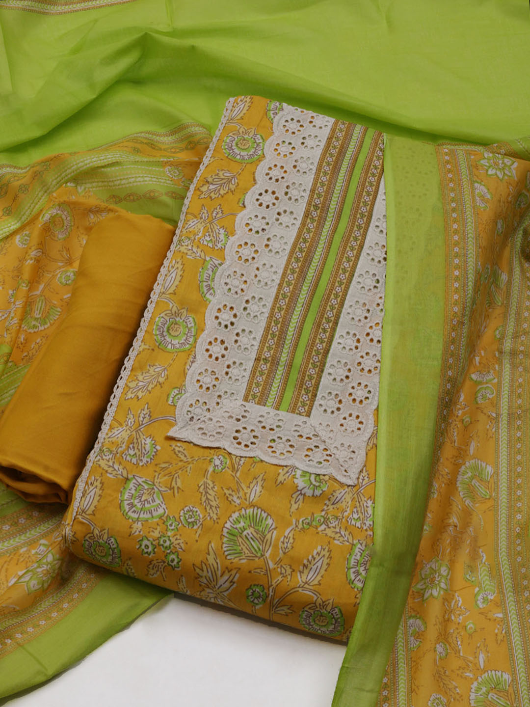 Printed Cotton Blend Unstitched Suit With Dupatta
