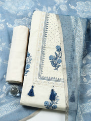 Printed Cotton Blend Unstitched Suit With Pant Dupatta