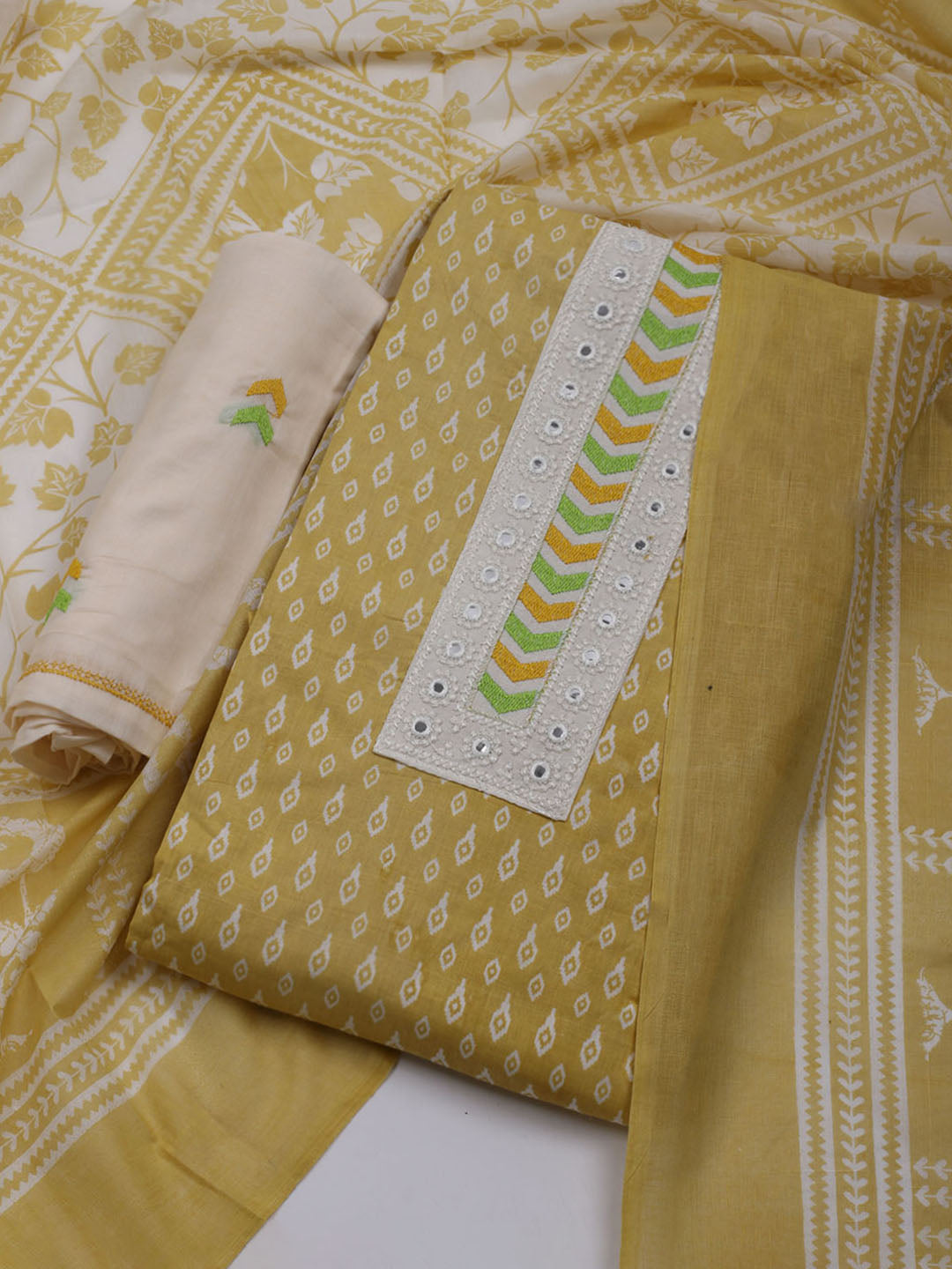 Printed Cotton Blend Unstitched Suit With Dupatta