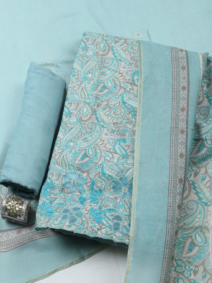 Embroidered Muslin Unstitched Suit With Pant &amp; Dupatta