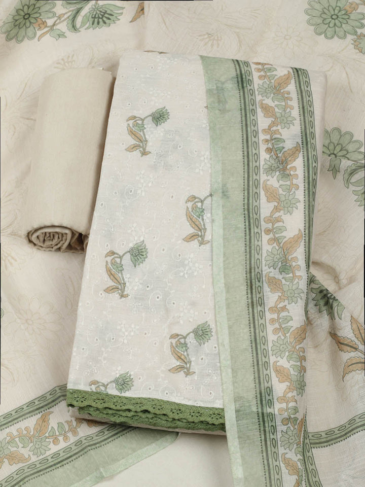 Embroidered Cotton Blend Unstitched Suit With Pant &amp; Dupatta
